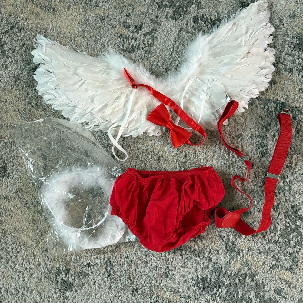Cupid White Angel Wings and Red Costume Set
